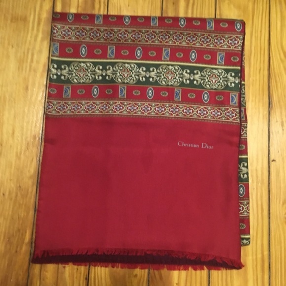 Vintage Christian Dior Red Silk Wool Paisley Scarf - Picture 1 of 5